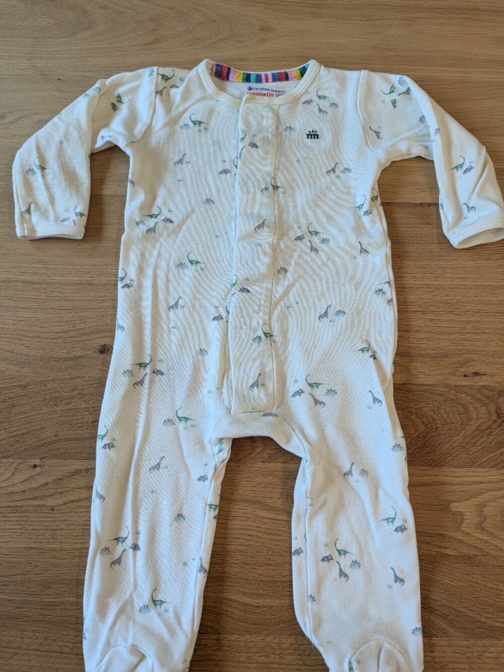 Magnetic Me Organic Cotton Footie 6-9M Cream Dinosaur Print